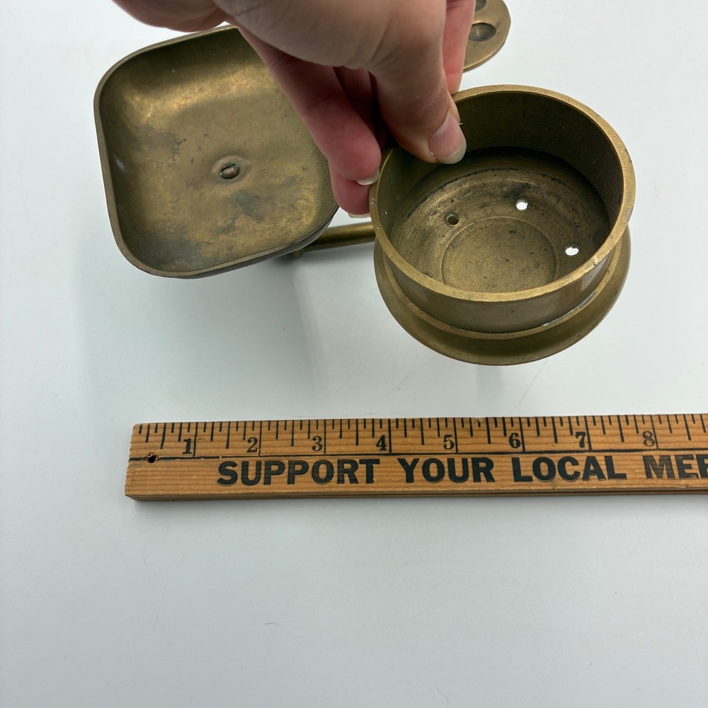 Vintage Solid Brass Wall Mount Bathroom Organizer Soap Dish Toothbrush Holder - Picture 7 of 8